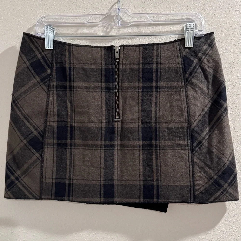 Free People Women's Size 6 Army Green Demi Wrap Plaid Mini Skirt Boho Festival